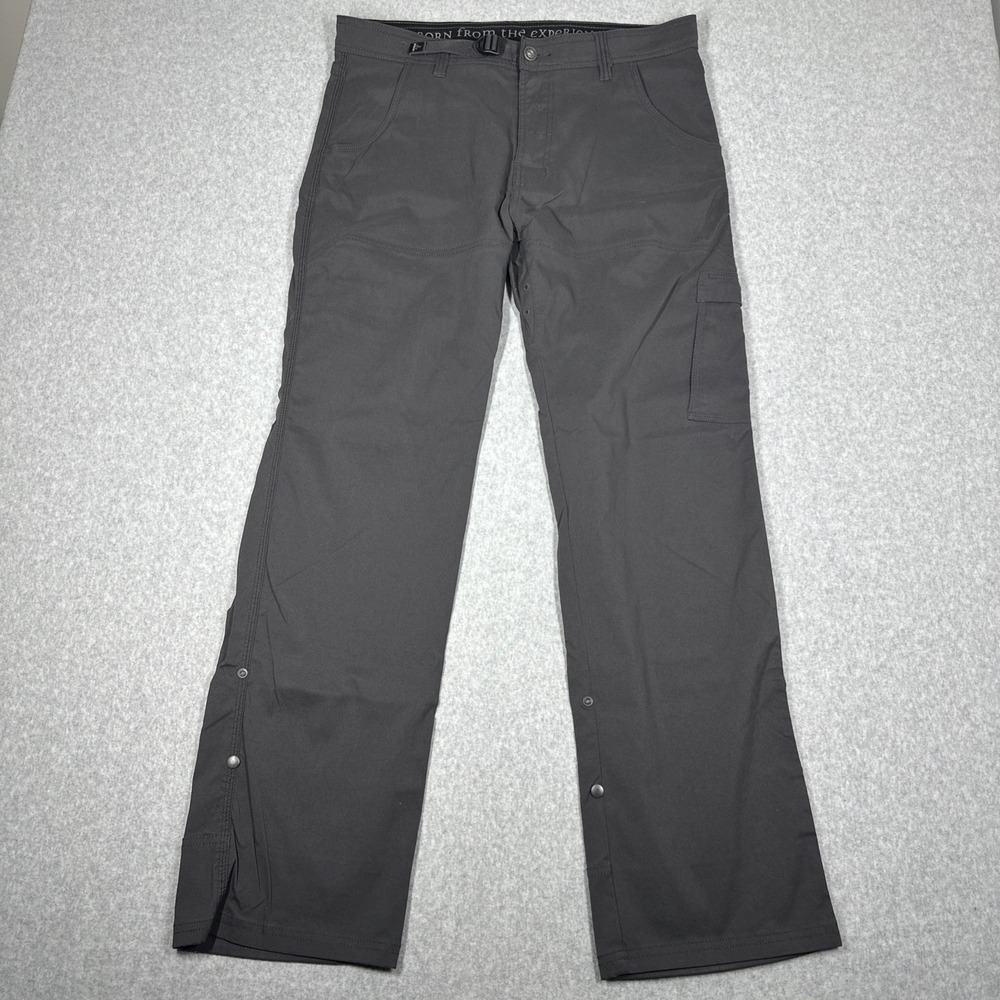 PrAna Stretch Zion Relaxed Pants Belted Men's 34x32 Gray Hiking Climbing Gorp